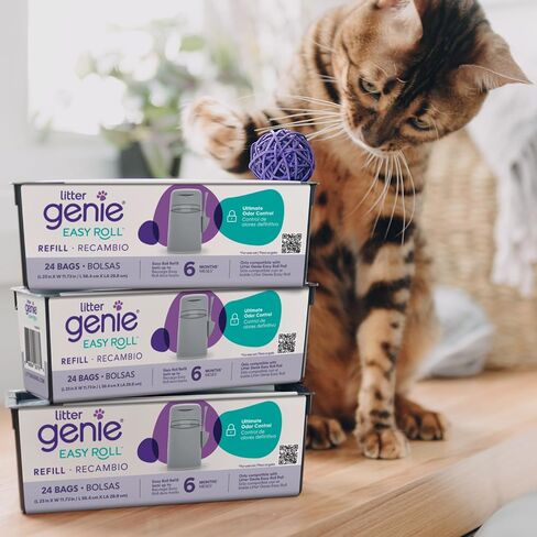 Litter Genie Easy Roll Refill Bags (1-Pack) | Includes a 6-month long lasting roll of 24 Bags | Ultimate Odor Control Cat Litter Bags in Kuwait