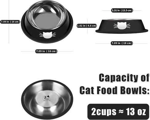 2Pcs Cat Bowls Non-Slip Stainless Steel Small Cat Food Bowls Unbreakable Thicken Cat Feeder 7 Oz Cat Dishes Suitable for Indoor Small Pets Removable Rubber Base Easily Clean Lovely Color in Saudi Arabia
