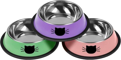 2Pcs Cat Bowls Non-Slip Stainless Steel Small Cat Food Bowls Unbreakable Thicken Cat Feeder 7 Oz Cat Dishes Suitable for Indoor Small Pets Removable Rubber Base Easily Clean Lovely Color in Saudi Arabia