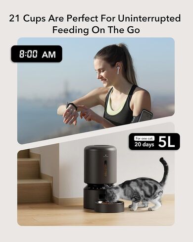 Petlibro Automatic Cat Resered ، 5G WiFi Automatic Dog Reservation مع الحفاظ على نضارة ، وحدة تغذية قطط موقوتة 5L مع مستشعر غذائي منخفض ، ما يصل إلى 10 وجبات في اليوم ، مغذي الحيوانات الأليفة للقطط ، الأسود in Kuwait