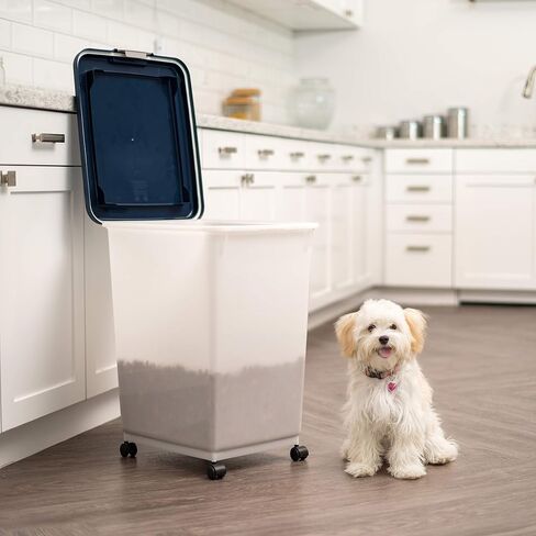 IRIS USA Airtight Pet Food Storage Container, Up to 54 lbs, Attachable Wheels, For Dog Cat Bird and Other Pet Food Storage Bin, Keep Fresh, Easy Mobility, BPA Free, Navy/Pearl in Saudi Arabia