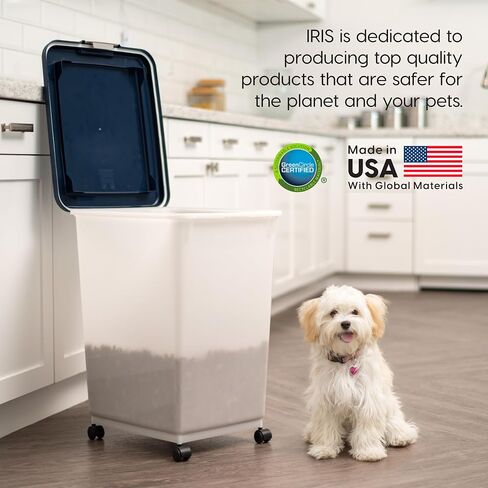 IRIS USA Airtight Pet Food Storage Container, Up to 54 lbs, Attachable Wheels, For Dog Cat Bird and Other Pet Food Storage Bin, Keep Fresh, Easy Mobility, BPA Free, Navy/Pearl in Saudi Arabia