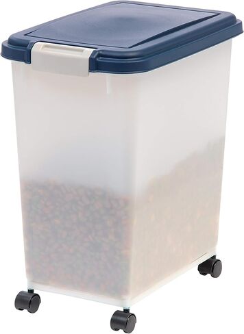 IRIS USA Airtight Pet Food Storage Container, Up to 54 lbs, Attachable Wheels, For Dog Cat Bird and Other Pet Food Storage Bin, Keep Fresh, Easy Mobility, BPA Free, Navy/Pearl in Saudi Arabia