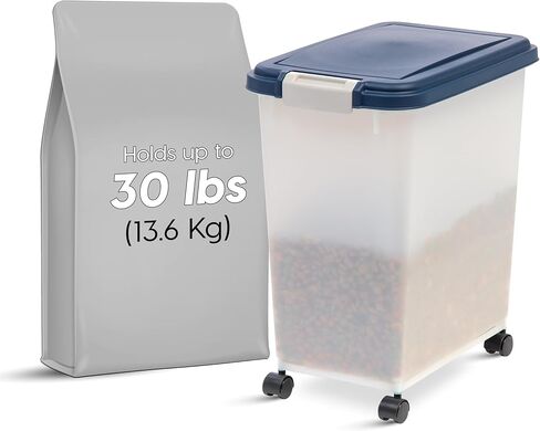 IRIS USA Airtight Pet Food Storage Container, Up to 54 lbs, Attachable Wheels, For Dog Cat Bird and Other Pet Food Storage Bin, Keep Fresh, Easy Mobility, BPA Free, Navy/Pearl in Saudi Arabia