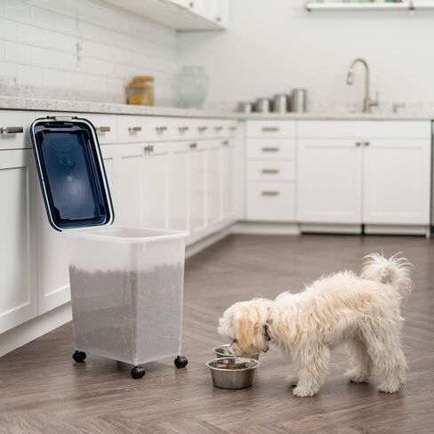 IRIS USA Airtight Pet Food Storage Container, Up to 54 lbs, Attachable Wheels, For Dog Cat Bird and Other Pet Food Storage Bin, Keep Fresh, Easy Mobility, BPA Free, Navy/Pearl in Saudi Arabia
