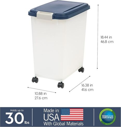 IRIS USA Airtight Pet Food Storage Container, Up to 54 lbs, Attachable Wheels, For Dog Cat Bird and Other Pet Food Storage Bin, Keep Fresh, Easy Mobility, BPA Free, Navy/Pearl in Saudi Arabia