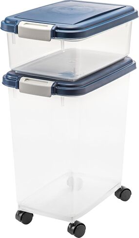 IRIS USA 30 lbs & 11 lbs Combo Airtight Dog Food Storage Container, Stackable Treat Box, Wheels, Keep Fresh, Easy Mobility, Navy in Saudi Arabia