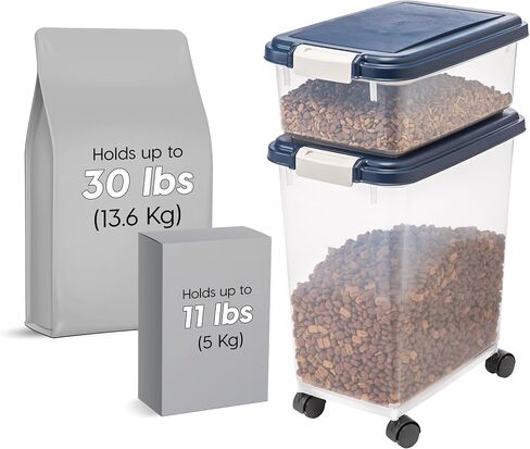 IRIS USA 30 lbs & 11 lbs Combo Airtight Dog Food Storage Container, Stackable Treat Box, Wheels, Keep Fresh, Easy Mobility, Navy in Saudi Arabia