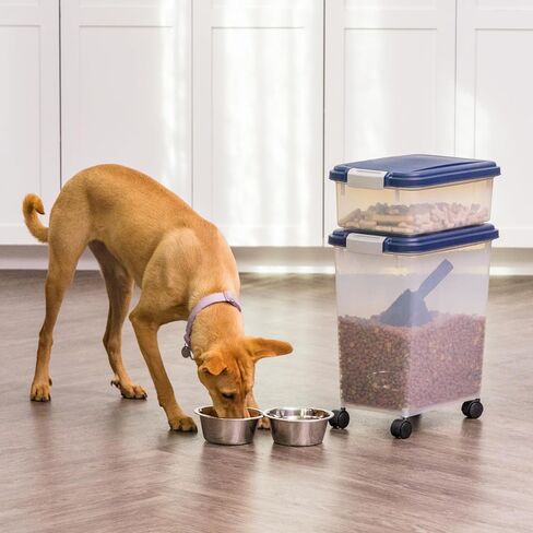IRIS USA 30 lbs & 11 lbs Combo Airtight Dog Food Storage Container, Stackable Treat Box, Wheels, Keep Fresh, Easy Mobility, Navy in Saudi Arabia