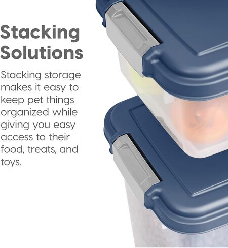 IRIS USA 30 lbs & 11 lbs Combo Airtight Dog Food Storage Container, Stackable Treat Box, Wheels, Keep Fresh, Easy Mobility, Navy in Saudi Arabia