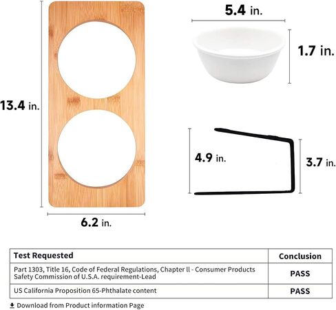 FUKUMARU Elevated Cat Ceramic Bowls, Small Dog 15° Tilted Raised Food Feeding Dishes, Solid Bamboo Water Stand Feeder Set for Cats and Puppy in Kuwait