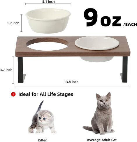 FUKUMARU Elevated Cat Ceramic Bowls, Small Dog 15° Tilted Raised Food Feeding Dishes, Solid Bamboo Water Stand Feeder Set for Cats and Puppy in Kuwait