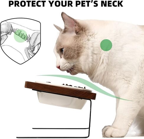 FUKUMARU Elevated Cat Ceramic Bowls, Small Dog 15° Tilted Raised Food Feeding Dishes, Solid Bamboo Water Stand Feeder Set for Cats and Puppy in Kuwait
