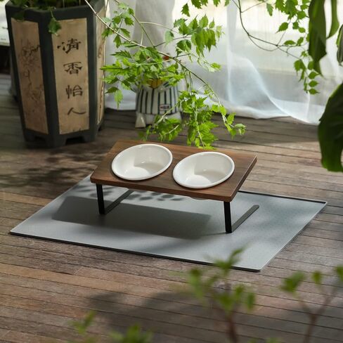 FUKUMARU Elevated Cat Ceramic Bowls, Small Dog 15° Tilted Raised Food Feeding Dishes, Solid Bamboo Water Stand Feeder Set for Cats and Puppy in Kuwait