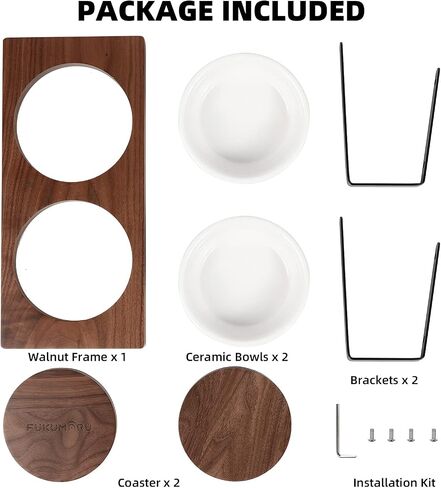 FUKUMARU Elevated Cat Ceramic Bowls, Small Dog 15° Tilted Raised Food Feeding Dishes, Solid Bamboo Water Stand Feeder Set for Cats and Puppy in Kuwait