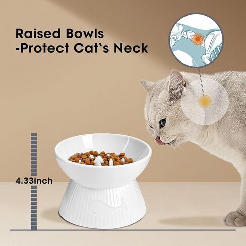 Raised Cat Slow Feeder, Ceramic Slow Feeder Cat Bowl, Upgraded Ridges to Prevent Vomiting and Indigestion, No Spill High Edge for Dry/Wet Food, Heavy and Stable, Easy to Clean Pet Bowls in Kuwait