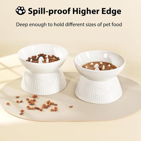 Raised Cat Slow Feeder, Ceramic Slow Feeder Cat Bowl, Upgraded Ridges to Prevent Vomiting and Indigestion, No Spill High Edge for Dry/Wet Food, Heavy and Stable, Easy to Clean Pet Bowls in Kuwait