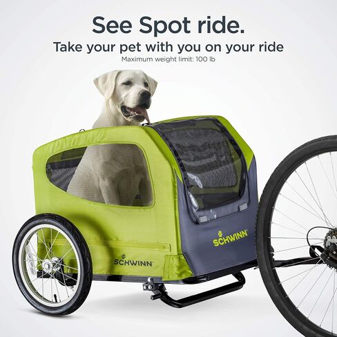 Schwinn Rascal Bike Dog Trailer, Carrier for Small and Large Pets, Easy Folding Cart Frame, Quick Release Wheel, Universal Bicycle Coupler, Washable Non-Slip Lining in Kuwait
