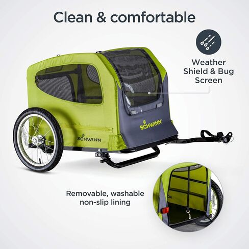 Schwinn Rascal Bike Dog Trailer, Carrier for Small and Large Pets, Easy Folding Cart Frame, Quick Release Wheel, Universal Bicycle Coupler, Washable Non-Slip Lining in Kuwait