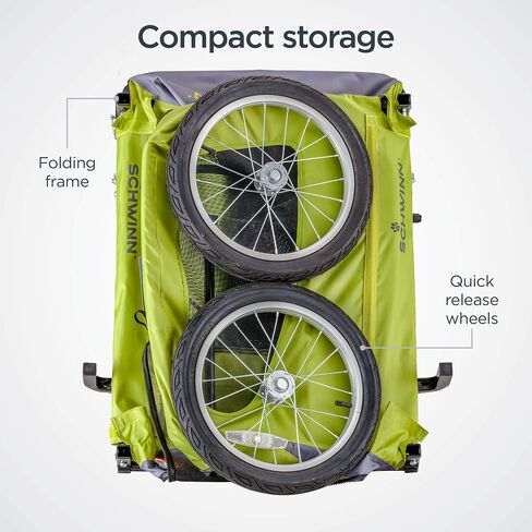 Schwinn Rascal Bike Dog Trailer, Carrier for Small and Large Pets, Easy Folding Cart Frame, Quick Release Wheel, Universal Bicycle Coupler, Washable Non-Slip Lining in Kuwait