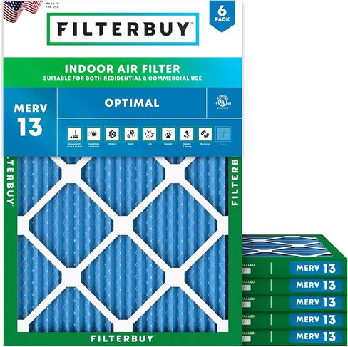 فلتر هواء Filterbuy 16x25x2 MERV 13 Optimal Defense (6 عبوات)، استبدال مرشحات هواء فرن HVAC AC المطوية (الحجم الفعلي: 15.50 × 24.50 × 1.75 بوصة) in Saudi Arabia