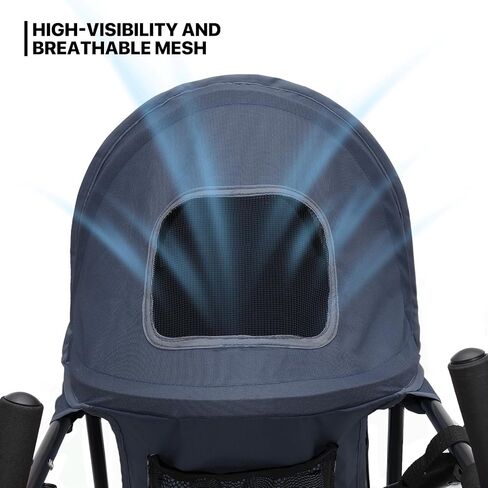 MoNiBloom 4 Wheels Pet Stroller, Easy-Fold Puppy Cage Jogger Stroller with Sun Cover, Pad and Rear Storage Bag, Breathable and Visible Mesh for Small/Medium Pets up to 22 lbs, Navy Blue in Kuwait
