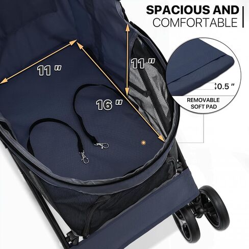 MoNiBloom 4 Wheels Pet Stroller, Easy-Fold Puppy Cage Jogger Stroller with Sun Cover, Pad and Rear Storage Bag, Breathable and Visible Mesh for Small/Medium Pets up to 22 lbs, Navy Blue in Kuwait