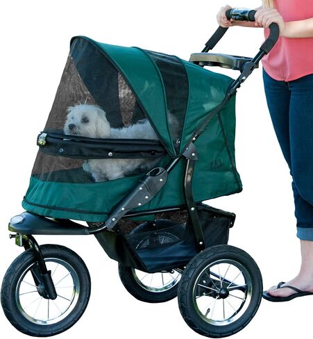 Pet Gear No-Zip Jogger Pet Stroller for Cats/Dogs, Zipperless Entry, Airless Tires, Easy One-Hand Fold, Cup Holder + Storage Basket, Green Clover in Kuwait