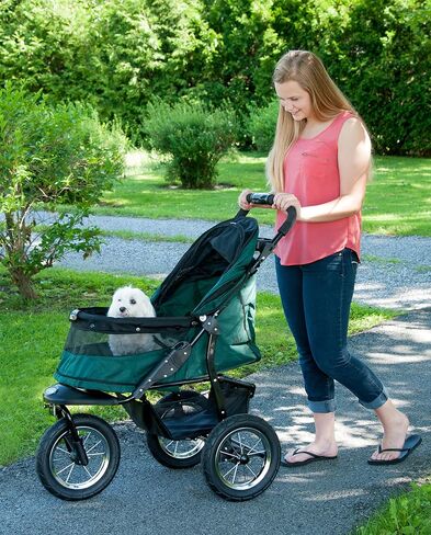 Pet Gear No-Zip Jogger Pet Stroller for Cats/Dogs, Zipperless Entry, Airless Tires, Easy One-Hand Fold, Cup Holder + Storage Basket, Green Clover in Kuwait