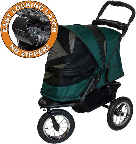 Pet Gear No-Zip Jogger Pet Stroller for Cats/Dogs, Zipperless Entry, Airless Tires, Easy One-Hand Fold, Cup Holder + Storage Basket, Green Clover in Kuwait