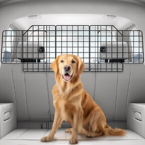 rabbitgoo Dog Car Barrier for SUVs, Adjustable Large Pet Gate, Universal-Fit Divider Cargo Net, Heavy-Duty Wire Mesh Dog Barrier SUV, Van Vehicles Subaru Car Accessories Safety Travel, Triple Folding