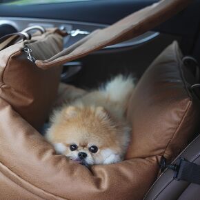 Premium PU Leather Dog Car Seat & Bed with Removable Sunshade, Travel Bed & Carrier for Small Dogs and Cats, Waterproof Dog Booster Seat for Front & Back Seat (Light Mocha, with Sunshade)