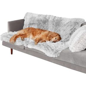 Furhaven Waterproof Throw Blanket for Dogs & Indoor Cats, Washable - Shaggy Plush Calming Long Faux Fur & Velvet Dog Blanket - Gray, Small