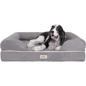 Friends Forever Large Dog Bed, Orthopedic Dog Sofa Memory Foam Mattress, Calming Dog Couch Bed, Wall Rim Pillow, Water Resistant Liner, Washable Cover, Non-Slip Bottom, Chester, Large Grey