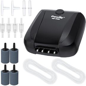Pawfly Aquarium Air Pump Oxygen Pump for 10-200 Gallon Fish Tanks Buckets Dual Outlet Adjustable Ultra Quiet Aerator Pump with Accessories