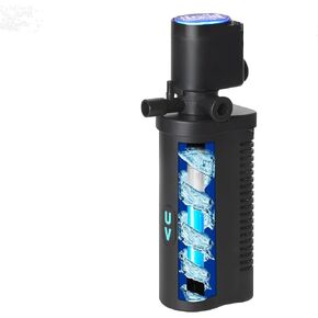 TARARIUM Aquarium Filter U-V for 20-75 Gallon, 200GPH Fish Tank Filter w/ 5W U-V Light Green Clean Machine Submersible Powerful Pump Internal Filter for Turtle Tank Saltwater Freshwater Crystal Clear