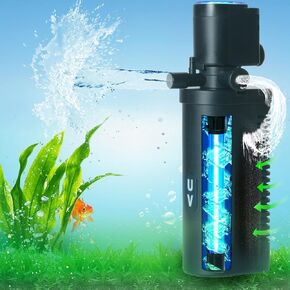 600GPH UV Aquarium Filter for 100-300 Gal Tank, Large Fish Turtle Tank Green Water Clean Machine Submersible Canister Filter Powerful Pump Pond Filter for Saltwater Freshwater Crystal Green Killing