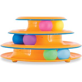 Catstages Tower of Tracks Interactive 3-Tier Cat Track Toy with Spinning Balls, Orange