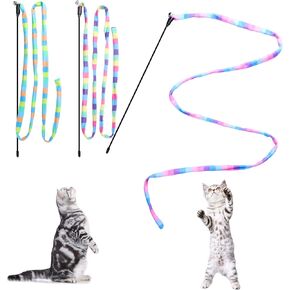 Cat Wand Toys, Interactive Kitten Toys for Indoor Cats,Colorful Cat Teaser Wand String for Cat Kitten Exercise Cat Stick Toy Cat Charmer-2Pcs