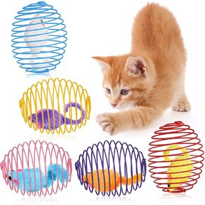 Jecery 5 Pcs Cat Spring Balls Stretchable Springs Toys Interactive Rolling Balls Colorful Playful Coils Spring Action Toy Caged Rats for Kitten Cat Pet Supplies Indoor