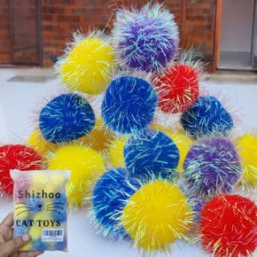 30 Pieces Sparkle Pom Pom Balls for Cat - Interactive Glitter Balls, Multicolor, Size of 1.2 inches, Best as Kitten Play Toys
