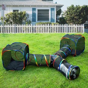 LUCKITTY Outdoor Rainbow Cat Enclosures Playground,Outside House for Indoor Cats Include Portable Tent, Circle Cat Playpen Tunnel, for Cats, Kitty and Small Animals,Within Storage Bag