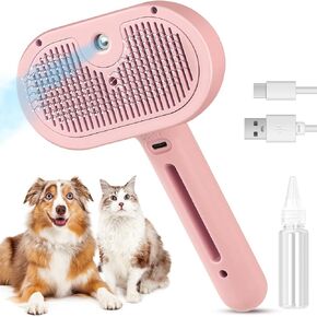 3 in 1 Cat Steam Brush, Pet Spray Hair Removal Comb for Shedding & Grooming, Water Brush for Cats Dogs Small Animals Long Short Haired with One-Click Release Button(White)