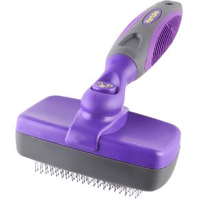 Hertzko Self Cleaning Slicker Brush for Dogs and Cats - Pet Hair Brush for Shedding Long and Short Hair - Grooming Brush with Easy Clean Retractable Bristles - Cat and Dog Grooming Tool - Purple