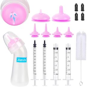Pet Nursing Bottle Kit for Newborn Animals,Kitten Bottle Feeding Kit Silicone Anti-Choking Nipple and Kitten Syringe for Kittens Puppys Rabbits Squirrel (Yellow)