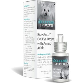 Sentrx Ocunovis ProCare Gel Eye Drops for Cats with Lysine, Eye Lube for Dogs, Patented BioHance for Dry Eyes, Allergies, 5 ml