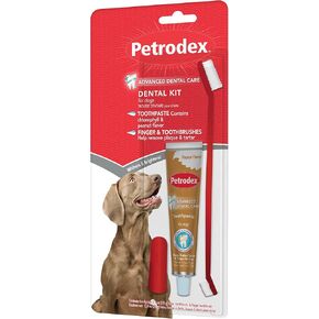 Petrodex Dental Care Kit for Dogs and Puppies, Cleans Teeth and Fights Bad Breath, Reduces Plaque and Tartar Formation, Enzymatic Tooth Brushing Kit, Peanut Flavor, 2.5oz Toothpaste + Toothbrush