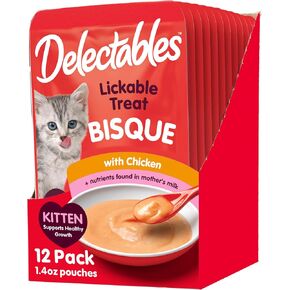 Hartz Delectables Bisque for Kittens, Complete & Balanced Variety Pack Cat Wet Lickable Treats, 12 Count