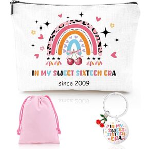 16th Birthday Gifts for Girls - 2009 Birthday Makeup Bag, You Have Been Loved For 16 Years Keychain, Healing Bracelets with Heart Charm, 16 Year Old Birthday Gift Ideas for Daughter Sister
