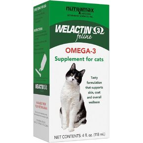Nutramax Welactin Omega-3 Fish Oil Skin and Coat Health Supplement Liquid for Cats - 4 Ounce